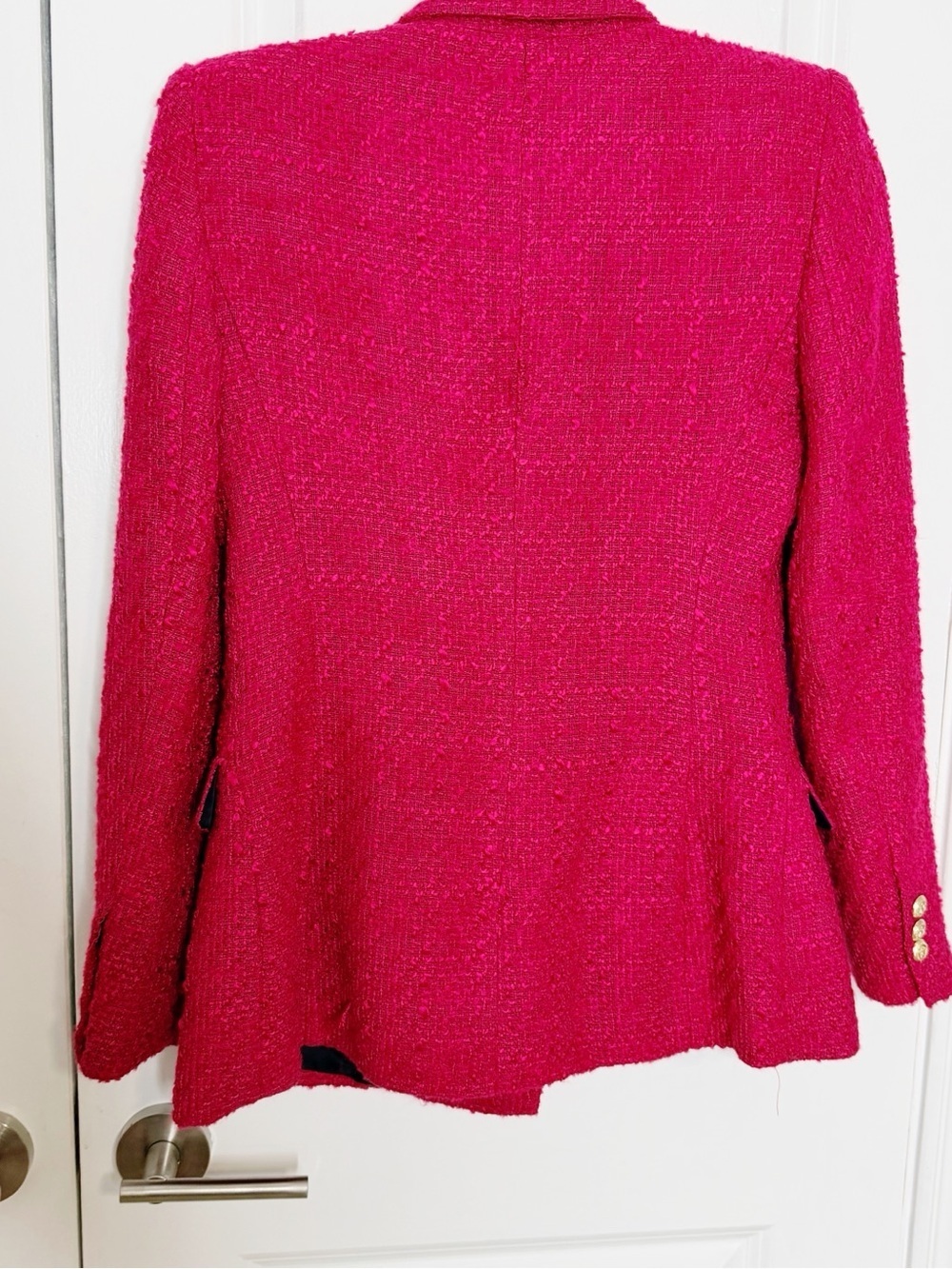 Zara Fuchsia Pink Double-Breasted Tweed Blazer with Gold Buttons Size Small - Picture 8 of 14